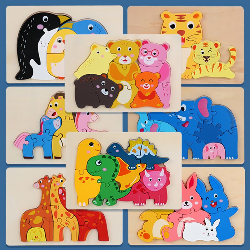 wooden chunky puzzle animal family / puzzle kayu anak