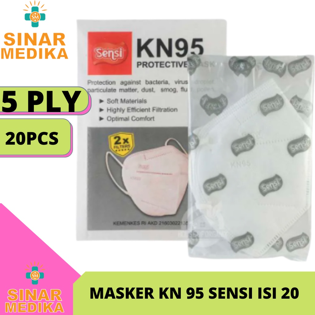 MASKER KN 95 SENSI 1 BOX ISI 20 PCS . MASKER MEDIS SURGICAL BEDAH KN95 FACE MASK 5 PLY