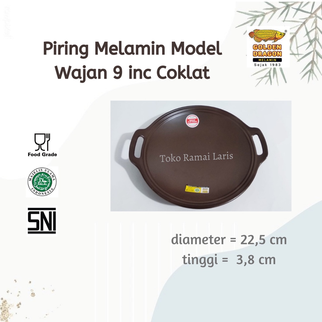 PIRING UNIK KEREN P9509A piring MELAMIN model wajan 9 inch COKLAT TUA Golden Dragon - CUMA PIRING SA
