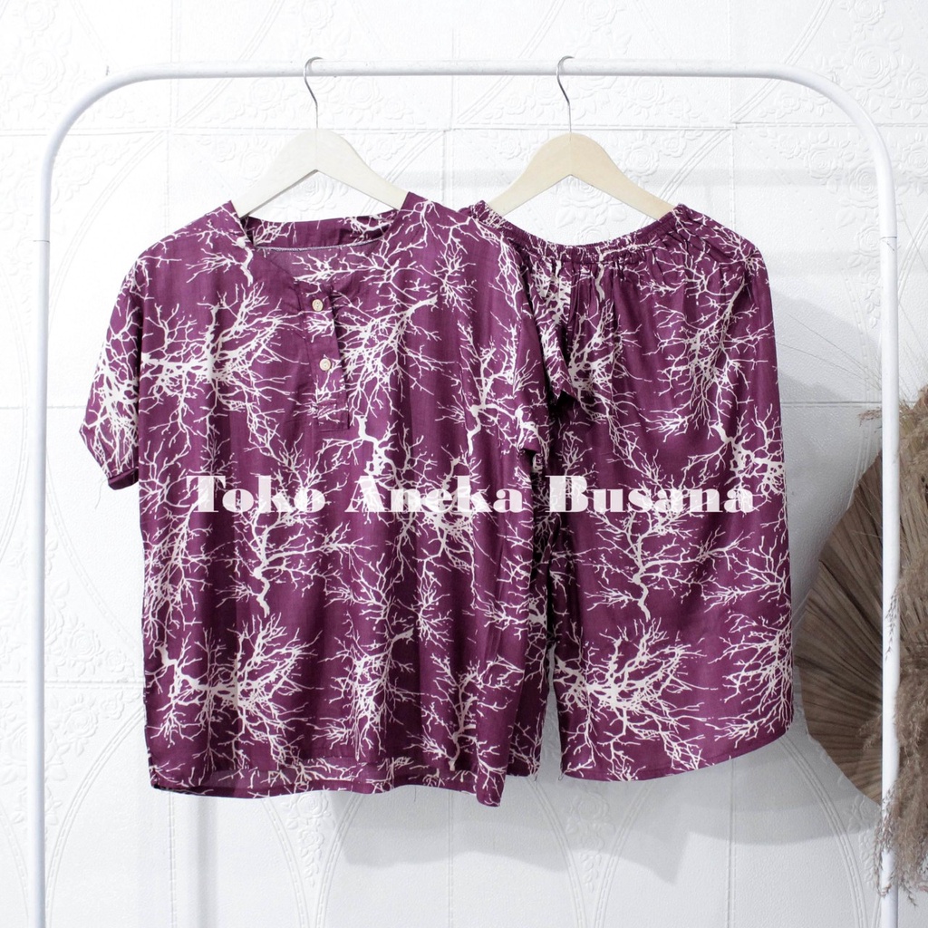Setelan Baju Tidur Piyama Pendek Motif Daun Warna Bahan Rayon-Motif 34