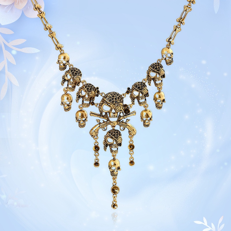 Kalung Liontin Tengkorak Bahan Metal Gaya Retro Punk Untuk Pria Dan Wanita