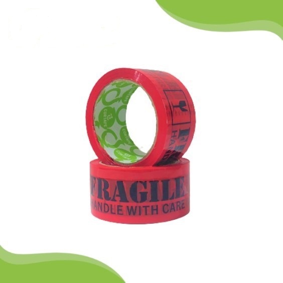 LAKBAN FRAGILE MERAH FONT HITAM 48MM 72YARD - MERAH FON HITAM