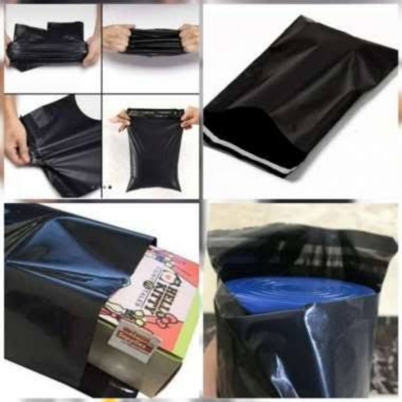 POLYMAILER PE  -+100PC ALL BLACK GLOSSY ALL SIZE (HARGA GROSIR)