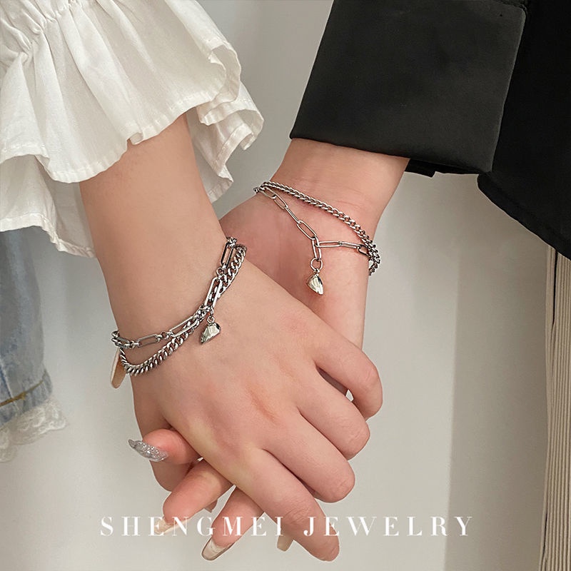 YEEZII Set Gelang Magnetik Desain Hati Ganda Warna Silver Untuk Wanita