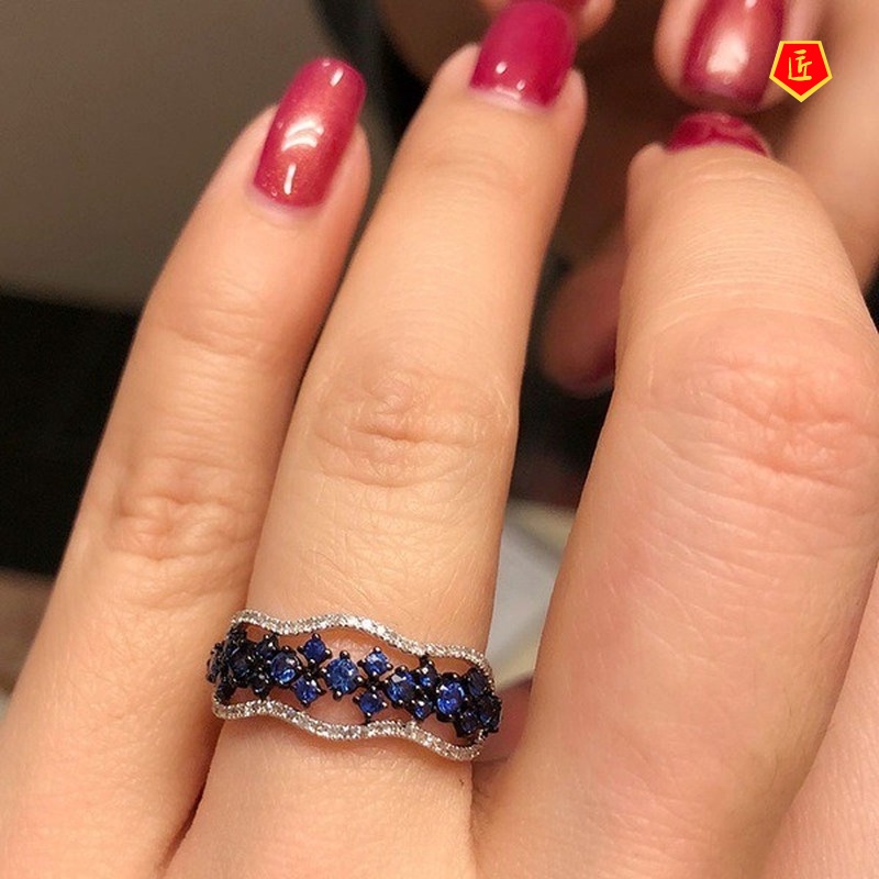 [Ready Stock]925 Silver Inlaid Sapphire Ring Fashionable and Elegant