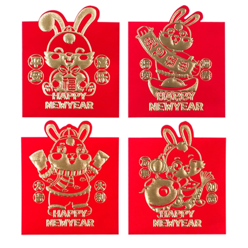 Zzz 2023 4pcs / set Amplop Angpao Lipat Motif Kelinci Warna Merah Untuk Tahun Baru Cina / Imlek