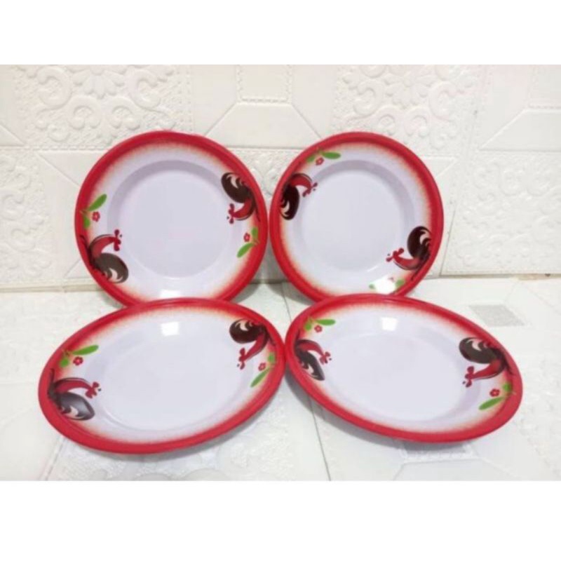 Piring enamel kaleng seng ayam jago jadul vintage