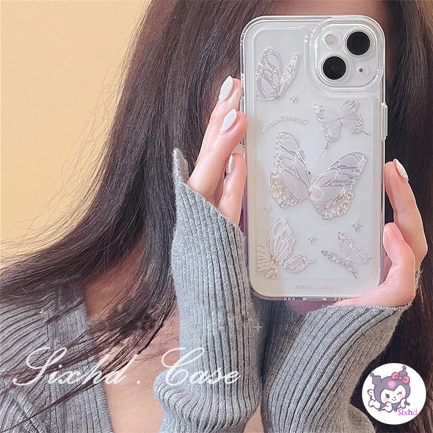 Compatible For iPhone 14 13 12 11 Pro Max SE2020 X XR Xs Max 7 8 6 6s Plus Case Transparent Ins Butterfly Lens Protection Phone Case Soft Silicone Tpu Shockproof Protection Cover