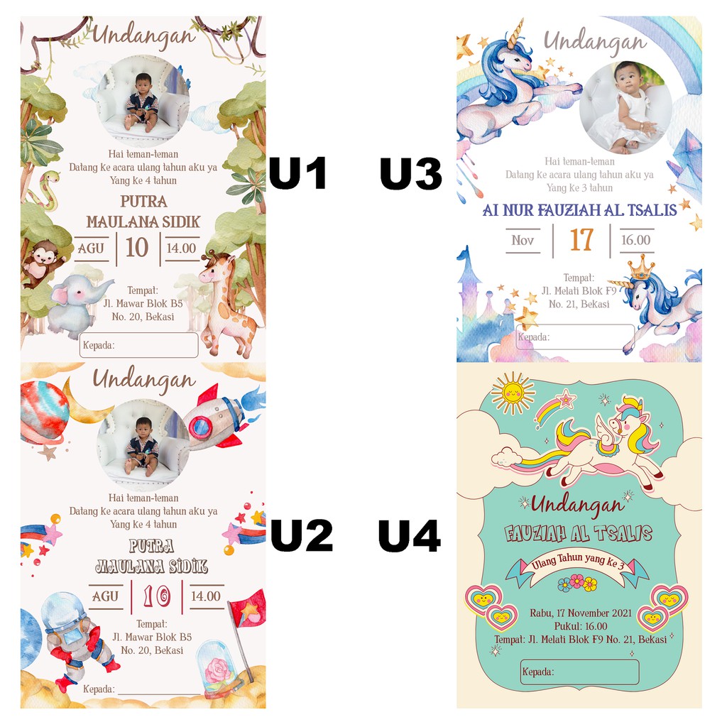 Kartu Ulang Tahun Minimal pesan 50 pcs , Undangan Ulang Tahun , Undangan Syukuran , Undangan Aqiqah