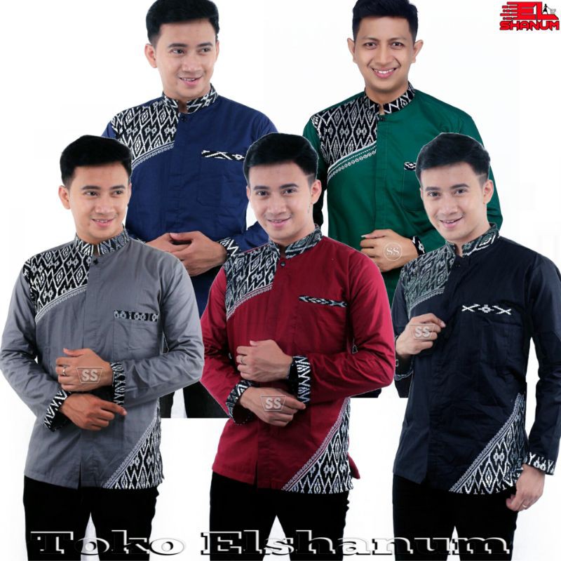 Baju Koko Pria Terbaru Kombinasi Batik Lengan Panjang Bahan Katun Motif Batik Dan Bordir Komputer Modern | Baju Koko Dewasa