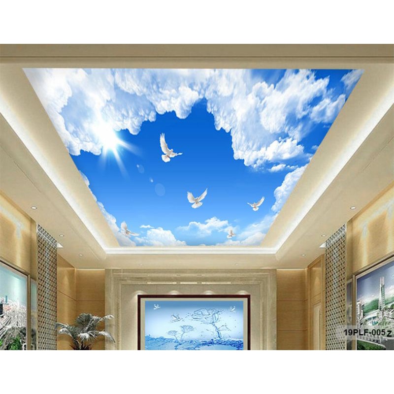 Wallpaper 3D Custom Plafon Langit Awan Biru Merpati Putih (19PLF-005)
