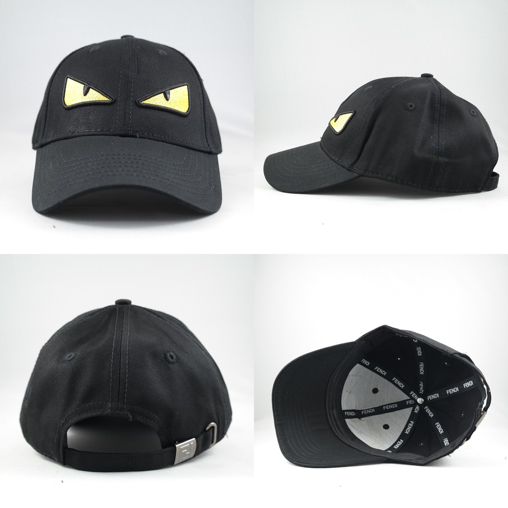 TOPI SNAPBACK MELENGKUNG FENDI HITAM LOGO KUNING