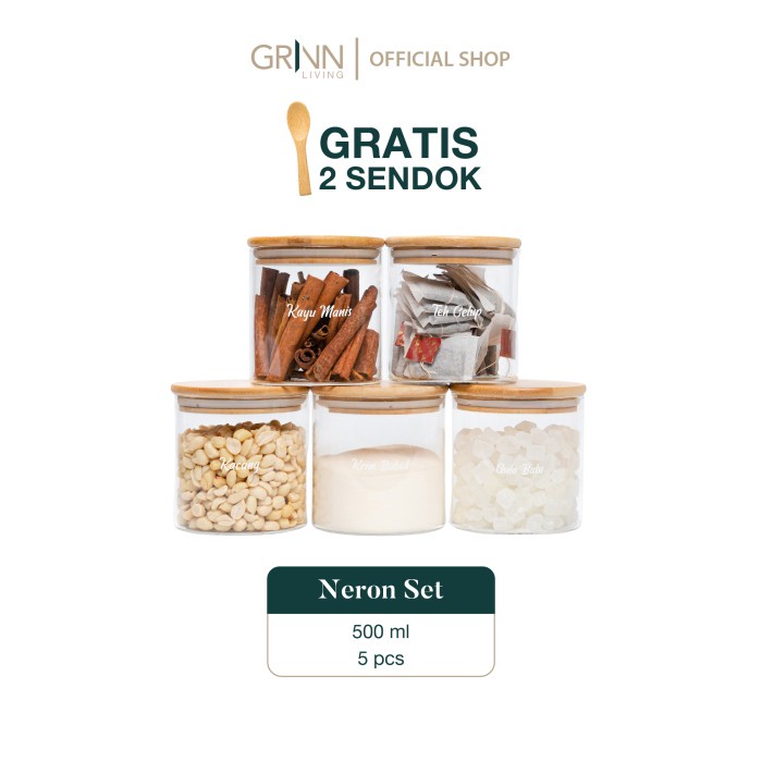 Set Paket* Grinn Living Neron Glass Jar 500 Ml Toples Kue Kayu