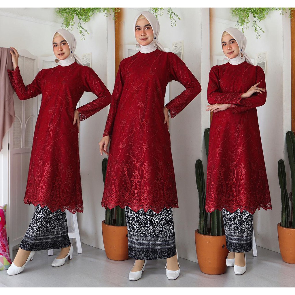 (Jamin RealPict) ATASAN SONYA TUNIK TILLE  BORDIR MUTIARA GLITTER KEBAYA LONGDRESS MEWAH BRUKAT