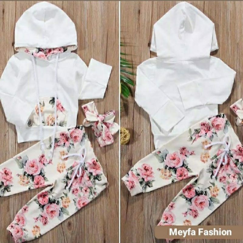 3 Pcs - T-Shirt Hoodie + Celana Panjang + Headband