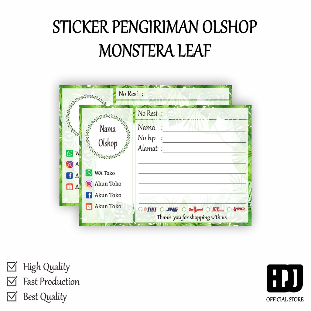 

Monstera Leaf / sticker label pengiriman olshop custom / label pengiriman custom / shipping label / label pengiriman toko / sticker pengiriman alamat