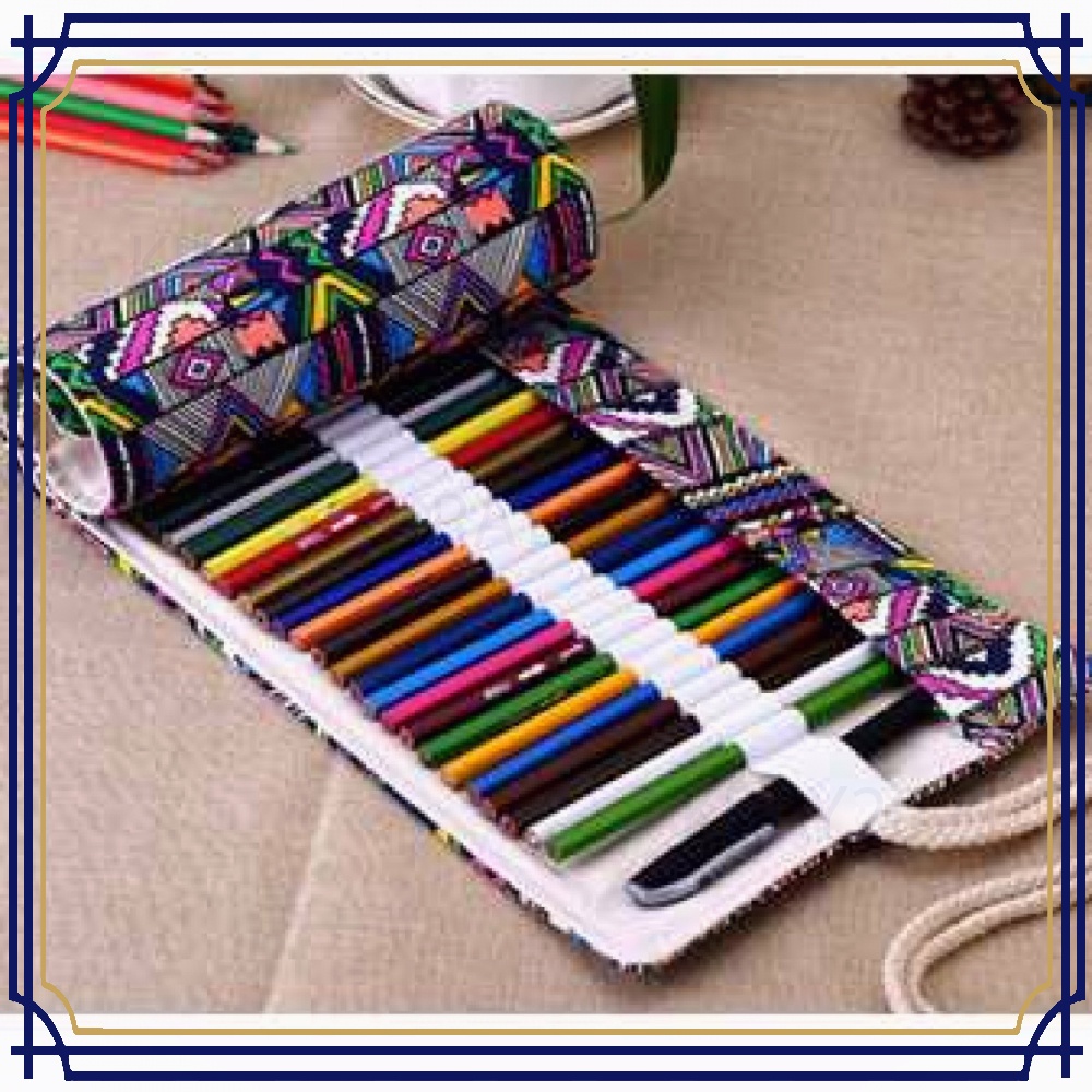 Bohemian Tas Pensil Gulung Canvas 48 Slot 20.5x55cm - EN-71