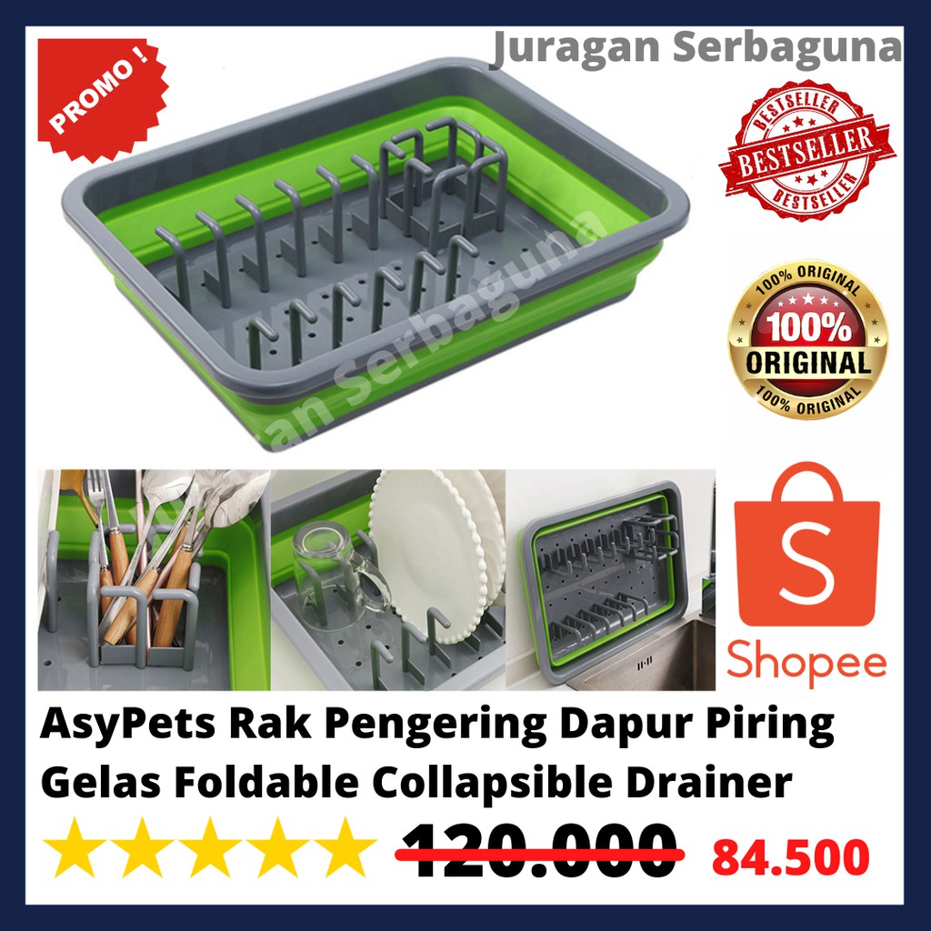 AsyPets Rak Pengering Dapur Piring Gelas Foldable Collapsible Drainer