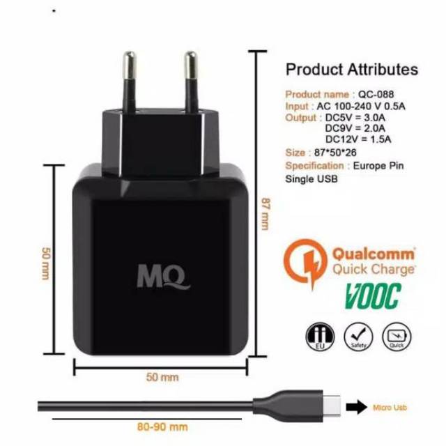 SB Charger Original MQ Fast Charger Power Oval Casan Quick Charge 3.0 HG05