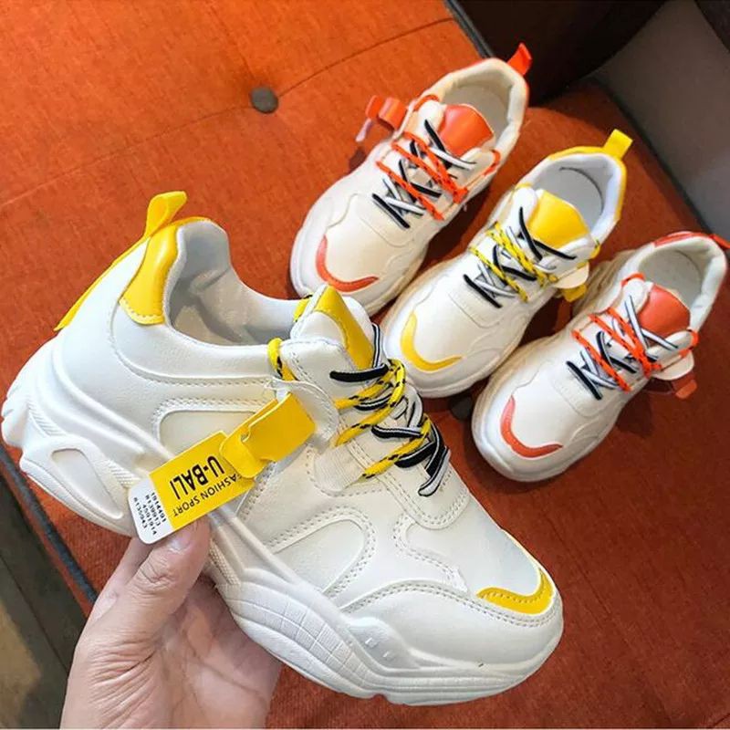 SEPATU WANITA SPORT SNEAKERS U-BALI KOREA BEST SELLER TRENDI MURAH WARNA PINK KUNING DAN OREN