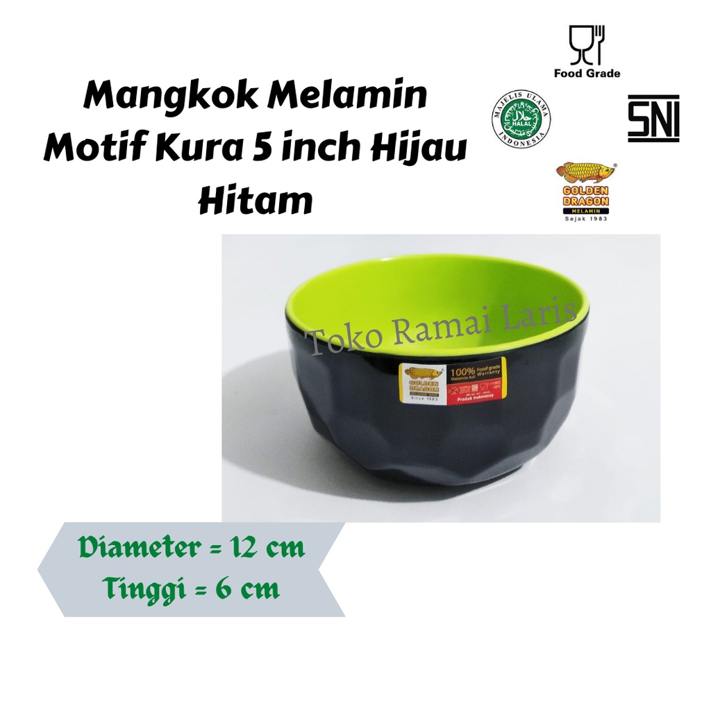 MANGKUK UNIK CANTIK W05A1 mangkok MELAMIN 5 inch HIJAU HITAM Golden Dragon motif kura -mangkok MELAM