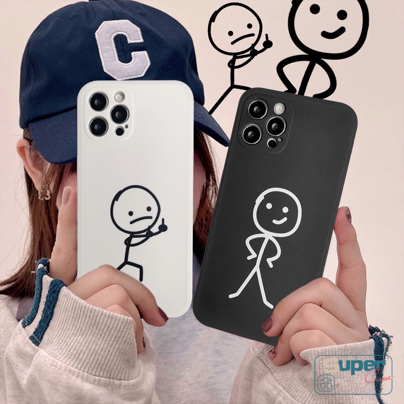 Infinix Hot 9 12 10 11 Play 12pro Smart 4 5 6 Plus Hot 11s 9 10t 10s 12i 20 20s 12 11 8 10Lite Note 12 2023 11 12 G96 8 Couple Soft Tpu Cartoon Matchstick Man Straight Edge Cover