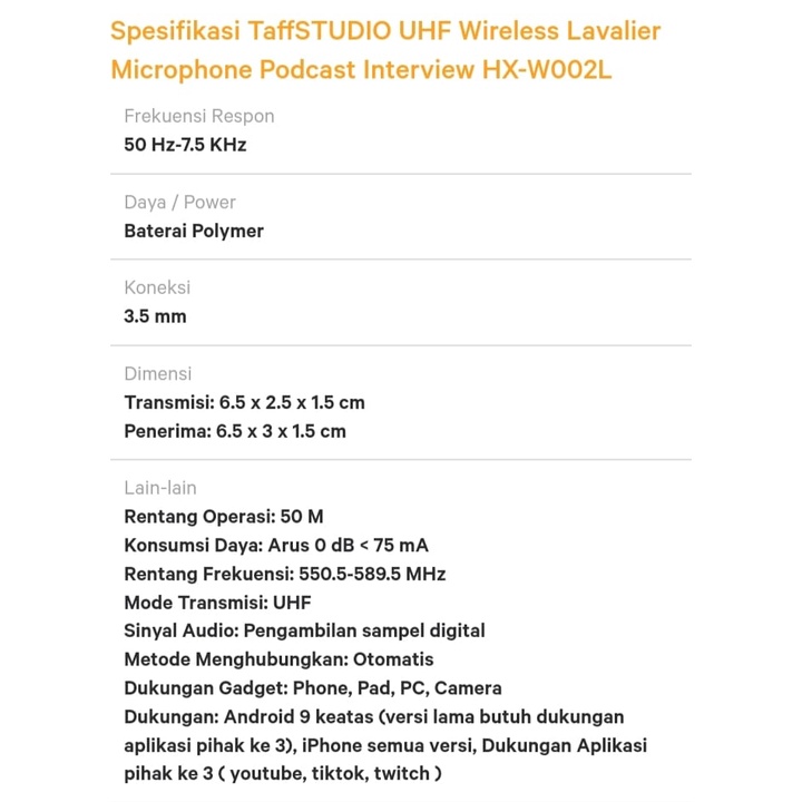 PROMO UHF Mic Clip on Wireless Lavalier Microphone Podcast Interview Presentasi Mic imam masjid HX-W002L Mic hp mic pc Laptop Camera microphone clip on mic klip on microfon youtuber mic wireless hp wireless vlog bando TaffSTUDIO 7RSKBBBK