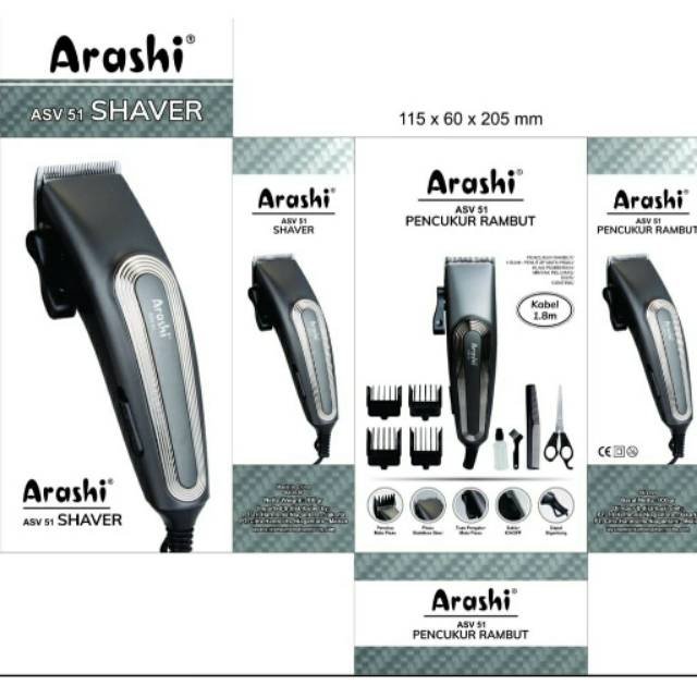 Shaver ARASHI alat pencukur rambut ASV 51 - cukuran - free 8 asesoris