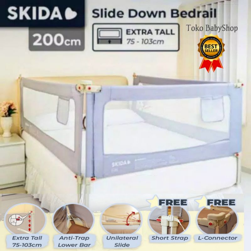 Jual SKIDA 200cm Extra Tall Bedrail Baby Bed Guard Rail Pembatas Kasur