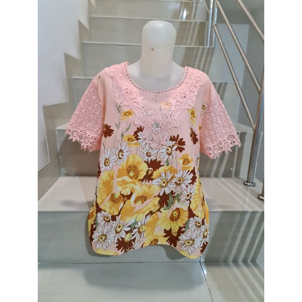 Blouse Brukat Bunga Renda Combi Brukat Impor XL-2XL-267 - Salem Ld 108