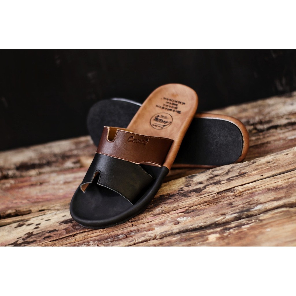 Sandal Kulit Asli Pria KEREN Original cevany Leather Sandal Kulit Slop Bahan 100% KULIT SAPI ASLI
