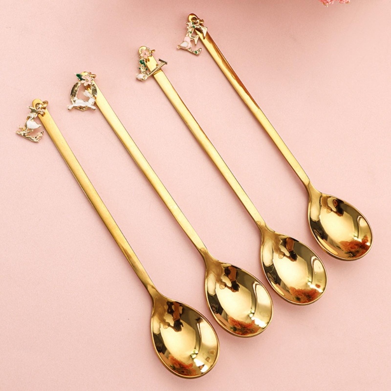 Zzz 4pcs Sendok Aduk Kopi / Dessert Bahan Stainless Steel