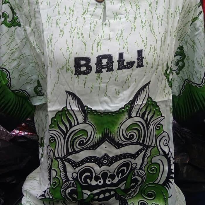 Baju Bali Unisex Motif Barong Dasar Putih Corak Warna