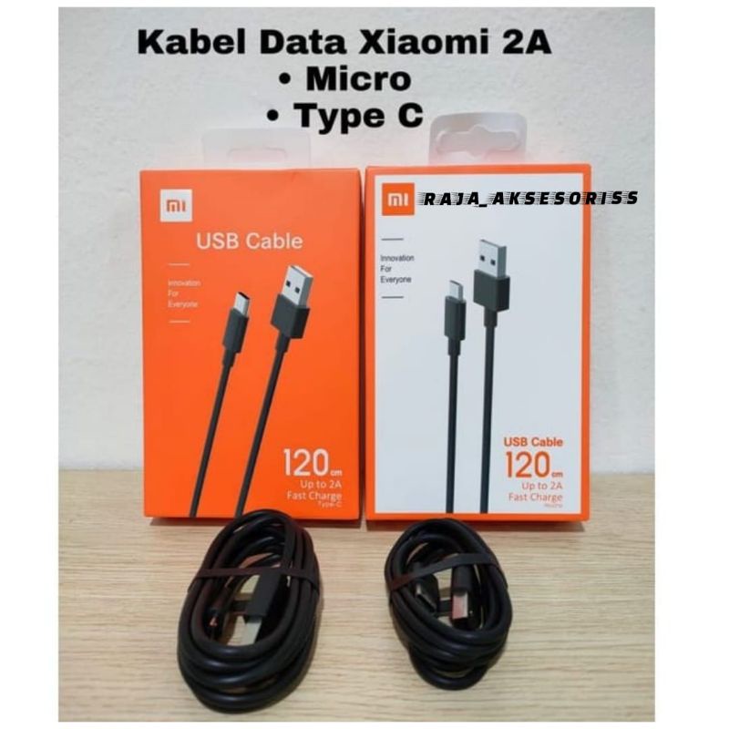 (RA) KABEL DATA XIAOMI 2A 120CM ORIGINAL 100% MICRO USB &amp; TIPE-C