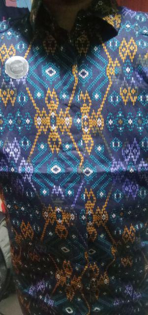 Ondeng88 Kemeja Batik Pria Lengan Panjang Motif Songket Hijau Biru Hitam