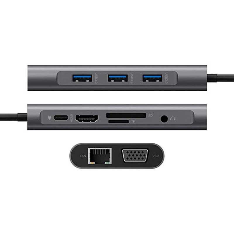 EASYIDEA USB Type C Hub 10in1 HDMI+VGA+USB 3.0+RJ45+Card Reader HB3004-Gray