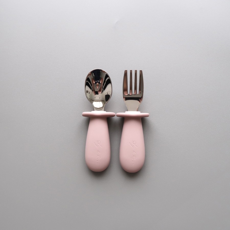 Sky and Rose Toddler Spoon &amp; Fork Set With Case| Sendok garpu training stainless steel Anak Bayi Balita Training