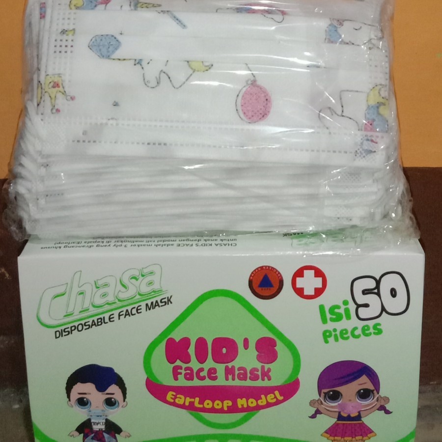 Masker anak 3 ply  Kids Child mask motif Earloop 1box isi 50 Pcs