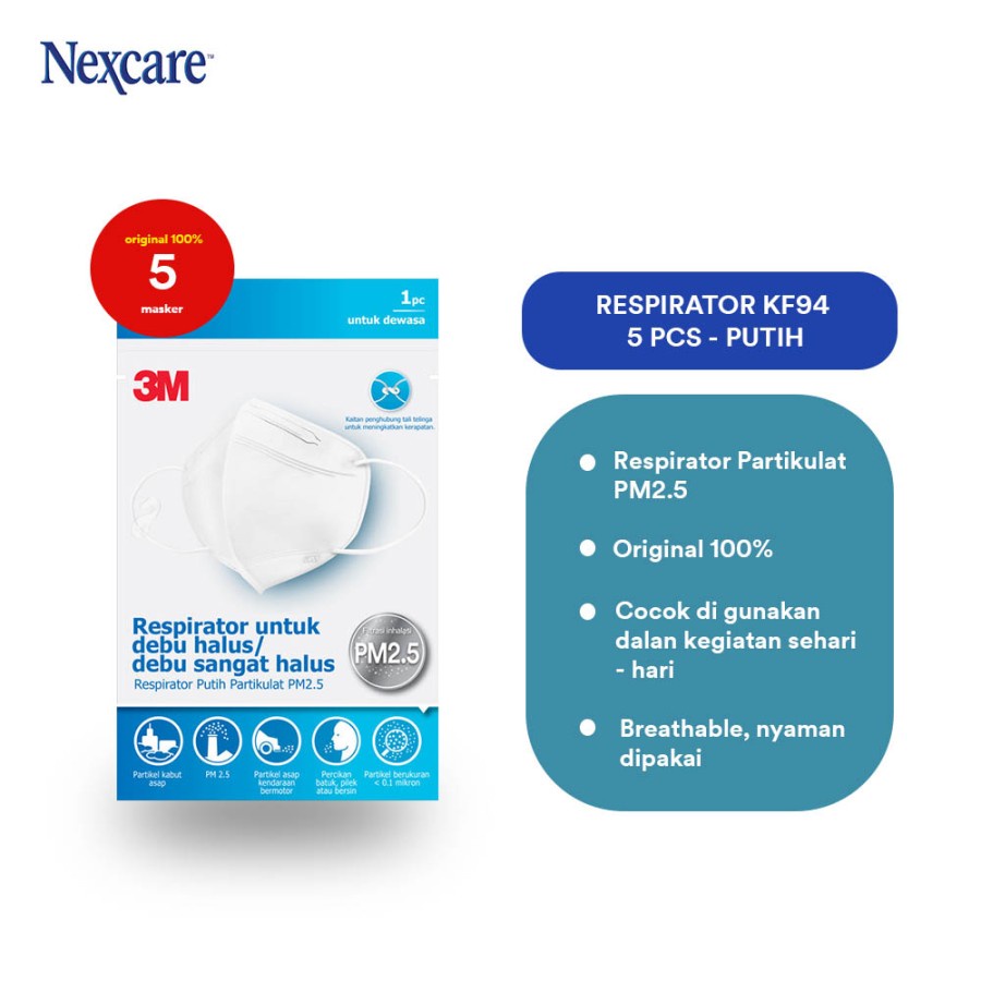 3M Nexcare Masker Kesehatan Respirator KF94 Setara KN95 - 5 Pack isi 5 Masker