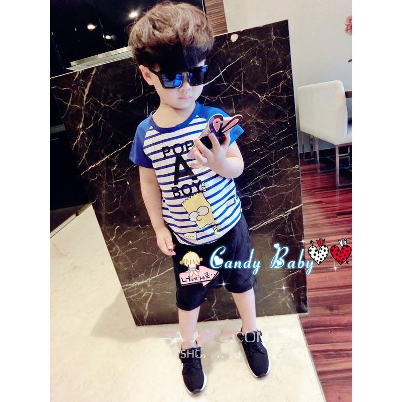 Setelan Baju Kaos Anak Kecil Cowok Santai Rumah Tidur Celana Pendek Kartun Lucu Simpson 1 2 3 Tahun