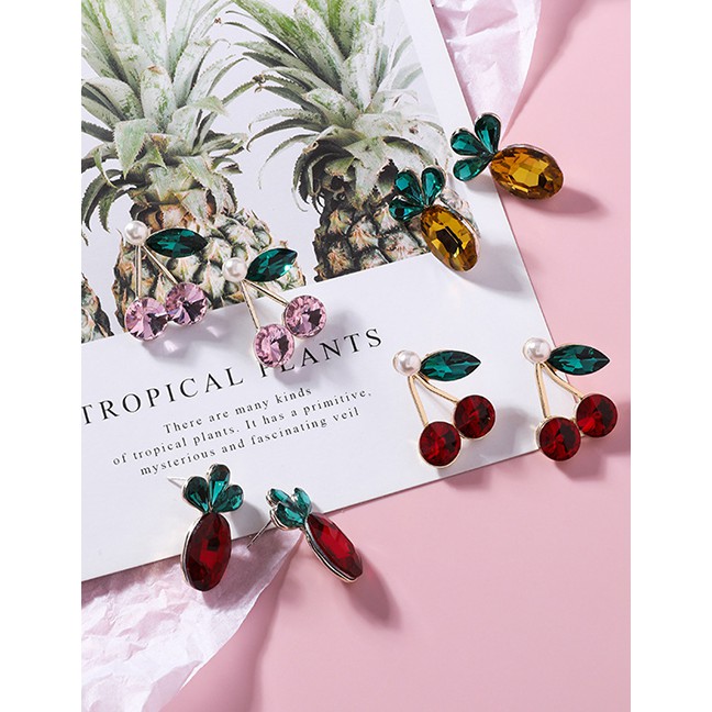 LRC Anting Tusuk Fashion Cherry 925 Silver Needle Crystal Gemstone Fruit Stud Earrings F6563X