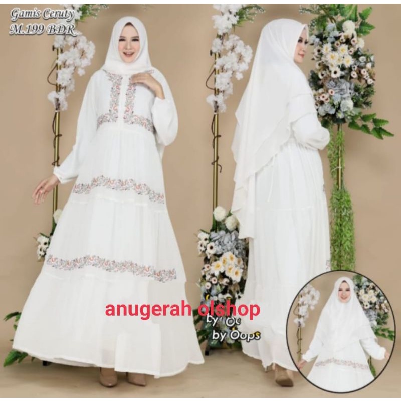 GAMIS Putih ceruty bordir bunga tingkat