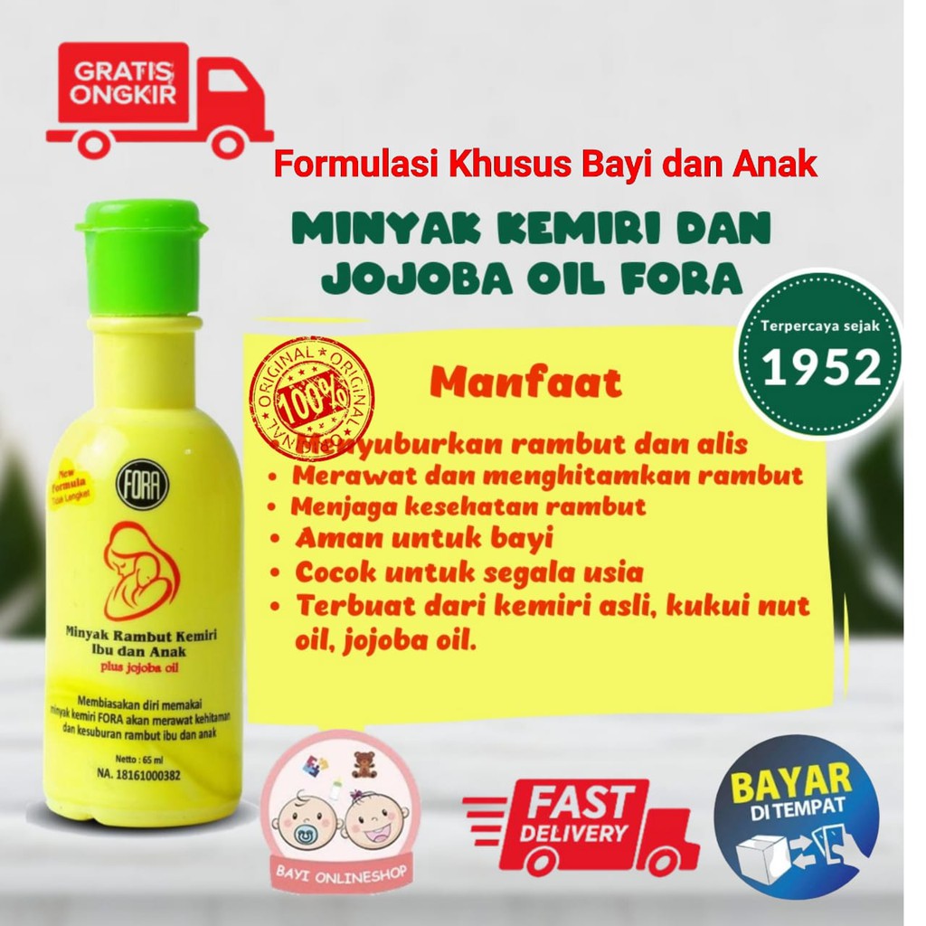 Minyak Kemiri Murni + Jojoba Oil Penumbuh Rambut dan Alis FORA BPOM 65ml Bayi online shop