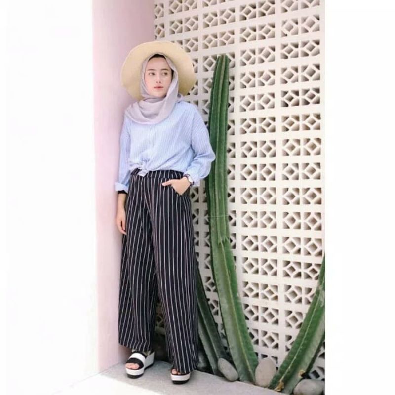 4s Grosir Solo || Celana Kulot Salur Highwaist Wanita Loose Cullote Pants