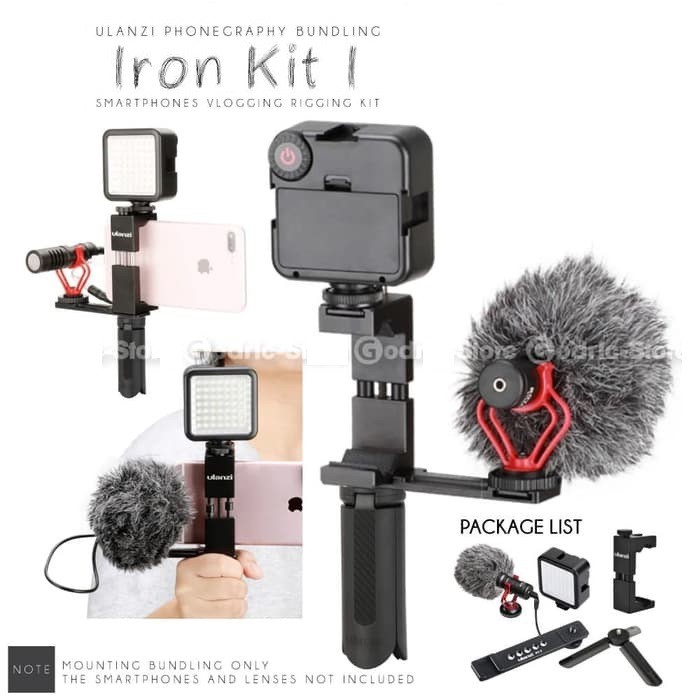 Paket Vlog Ulanzi IRON KIT 1 LED, Holder HP Grip, Mic BOYA BY-MM1