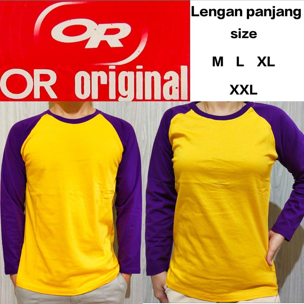 Kaos Polos Reglan Kuning Lengan Ungu Panjang M L XL XXL