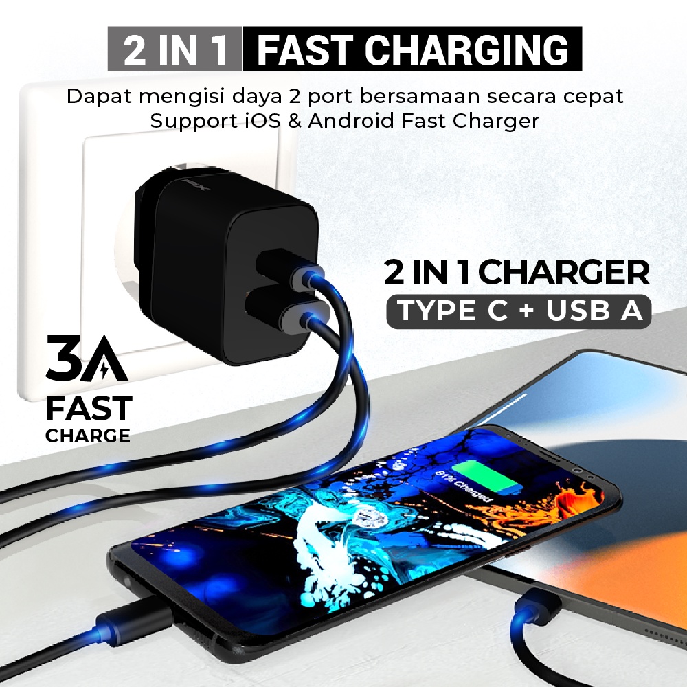 Kepala Charger Adaptor Fast Charging Type C+USB A 20W PX PQ205E