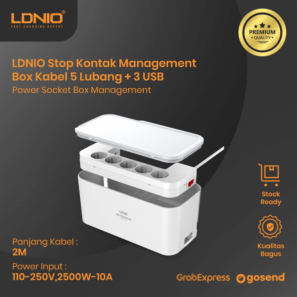 LDNIO STOP KONTAK LISTRIK MANAGEMENT BOX KABEL 5 LUBANG 3 USB - SE5334