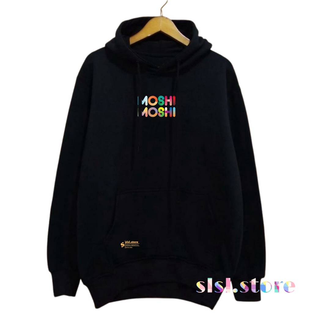 Jaket Hoodie Pria Cod Aesthetic Original Slsl.store Hitam List MOSHI MOSHI Brand Distro Kota Bandung Terbaru Terpopuler Dan Terlaris Oversize