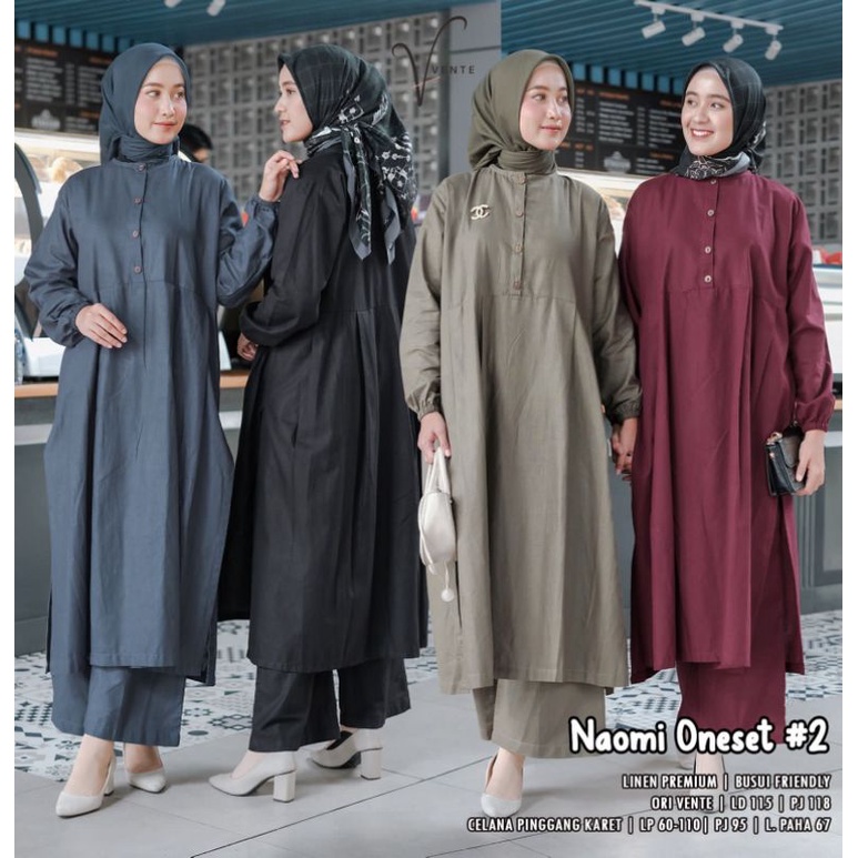 VENTE Naomi One Set Linen Rami Premium Baju Setelan Jumbo LD 115 Size XXL Setcel Linen Rami Premium 